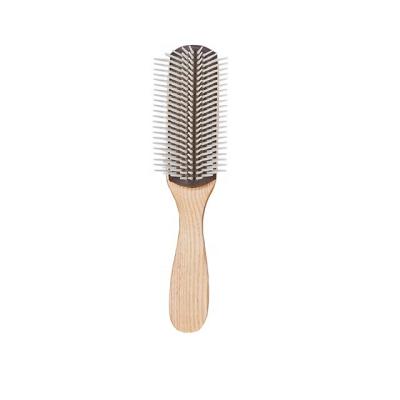 China Comfortable 9 Rows Hair Styling Brush Detangle Smooth Curly Nylon Small Curved Hair Brush With Custom Logo for sale