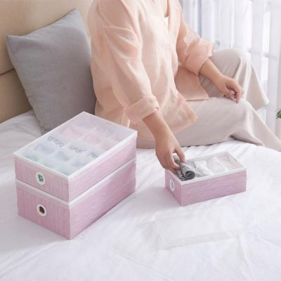 China Viable Household Plastic Underwear Storage Box With Mark Closet Organizer With Cover For Underwear Jars Bra Organizer for sale