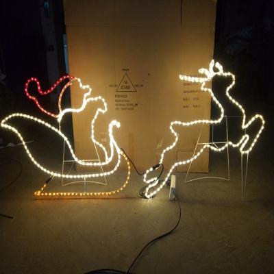 China Christmas Customize Outdoor 220V 110V 2D LED Lighted Christmas Deer With Santa Sleigh Rope Neon Light for sale