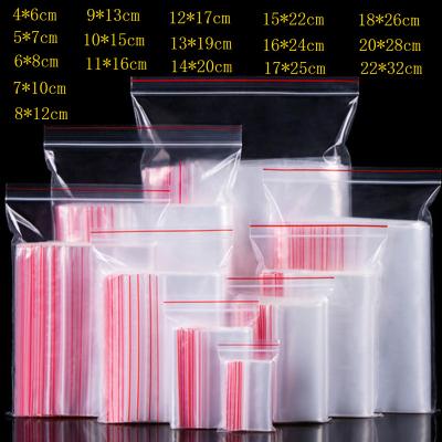 China Recyclable Transparent Custom Clear Handle Self Press Seal Zip Lock Plastic Bags With Red Side for sale