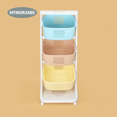 China 3 Layer Children's Toy Organizer Storage Rack Plastic Laundry Basket Laundry Hamper with Wheels for Child for sale