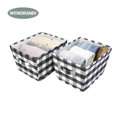 China Stocked Hot Sale Set of 2 Lined Polyester Fabric Toy Storage Boxes Storage Basket Bins For Kids for sale