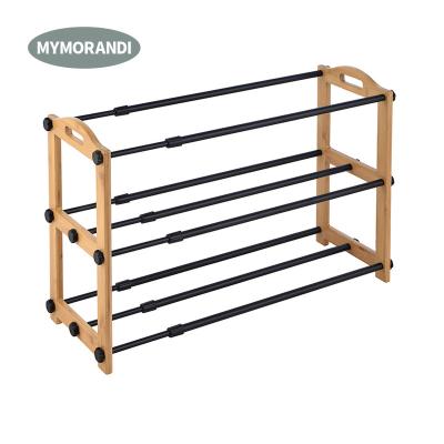 China 2022 New Durable Develop Stretchable Metal Shoe Rack With Three Layer Bamboo Shoe Rack for sale