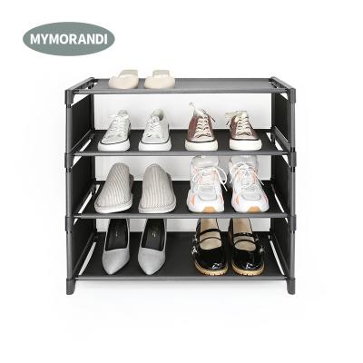 China (Other)Adjustable 4-Tiers Shoes Storage Shelf Organizer Foldable Nonwoven Fabric Shoe Rack for sale