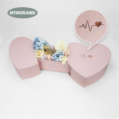 China Handmade Custom Printed Cardboard Boxes Double Heart Shaped Pink Packaging Box For Flowers for sale