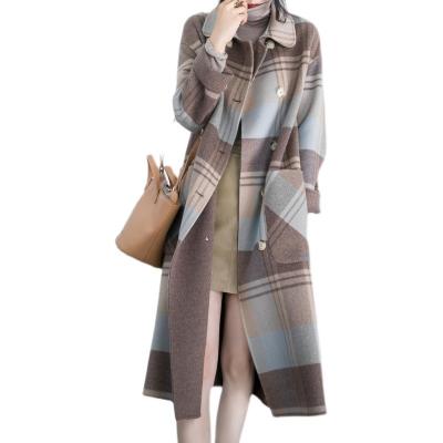 China 2021 Winter Thermal Women's Fashion Plaid Tweed Jacket Mid Length Long Double Breasted Women's Woolen Coats For Women Ladies for sale