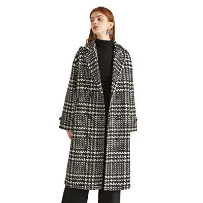 China New Checked Women's British Winter Retro Thermal Lapel Mid Length Double Breasted Woolen Coats Long For Women 2021 for sale