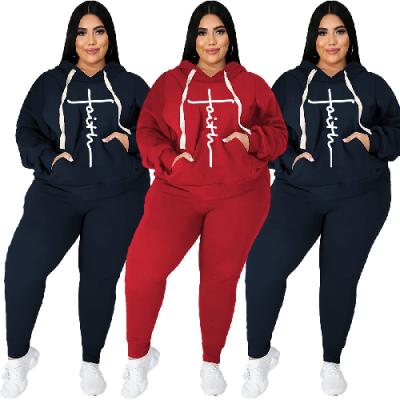 China Anti-pilling Sale Over Size Fashion Womens 2 Pcs Set Hooded Suit for sale