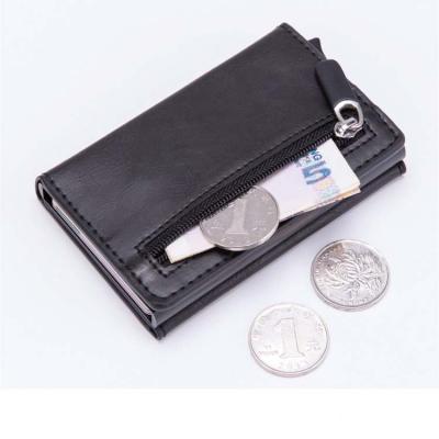 China RFID PU Card Holder Aluminum Leather Front Pocket Pop Up Wallet Minimalist RFID Card Holder for sale