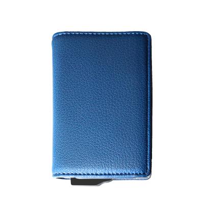 China Vintage Personalized Men's Wallet Business Card Holder PU Leather And Metal RFID Blocking Wallet for sale