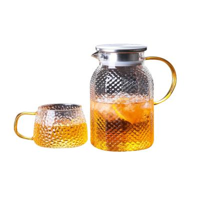 China Sustainable Glass Water Pitcher With Lid And Handle Carafe Jug For Coffee Juice Ice Water Pots for sale