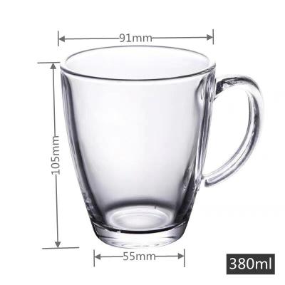 China 380ml Viable High Borosilicate Milk Mug Single Wall Glass Coffee Mug Single Wall Glass Mug With Handle Support Custom Sizes for sale