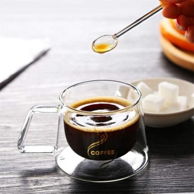 China Viable Amazon Vends 200ml Double Layer High Borosilicate Glass Square Handle Clear Coffee Mug Latte Cappuccino for sale