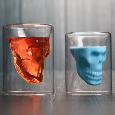 China Unique Heat Resistant Human Skeleton Double Head Wall Whiskey Wine Shape Glass Mug for sale