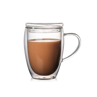 China Disposable Double Wall Glass Mug With Handle Coffee Glass Cup Creative Glass Cup for sale