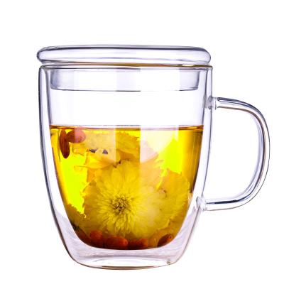 China Viable insulated with double handle and cover glass cup for sale