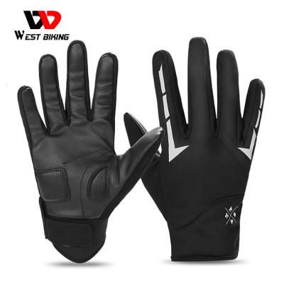 China WESTERN CYCLING Full Finger Ski Cycling Gloves Winter Fleece Full Finger Cycling Gloves Thermal Reflective Touch Screen Washable for sale