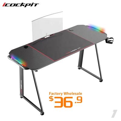 China (Other) Saitu Hot Sale Adjustable Metal Legs Computer Desk Gaming Table With RGB Led Lights PC Computer Gaming Desk for sale