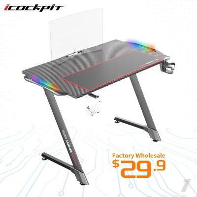 China (Other) Adjustable Icockpit RGB Light Simple Structure Stable Office Home Use PC Game Table Set Computer Desks Gamer Table for sale