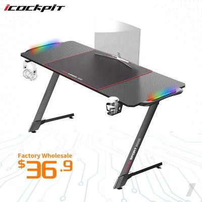 China (Other) Large 63 Inch Adjustable Icockpit Gaming Computer Desk Gamer Table 63 Inch Gaming Computer E-sports RGB Led Gaming Table PC Desk With Led Light for sale