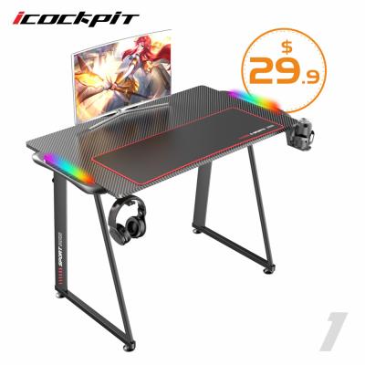 China icockcpit Modern Professional Ergonomic Gaming Computer Table PC Gamer Desk Expandable Packing Gaming Desk with RGB Lights for E-sports for sale