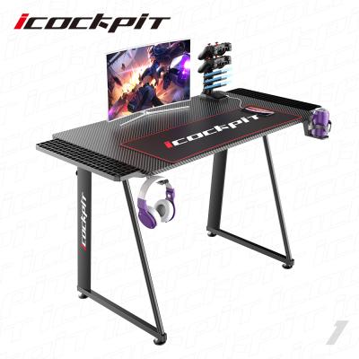 China icockpit Hotsale One Leg Computer Gaming Desk PC Gaming Table PC Metal Frame Extendable With Carbon Fiber Desk for sale