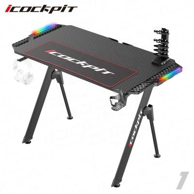 China Newest Design Gaming Gamer Table RGB LED Computer Lamp Icockpit Large Size Desktop Computer Gaming Desks (Others) Adjustable Laptop Table For E-sports for sale