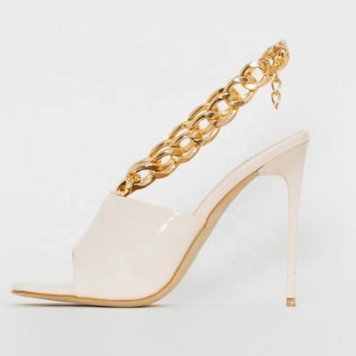 China Anti-slippery Gold Chain High Heel Sexy Open Heel Shoe Women's Sandals Ladies Shoes for sale