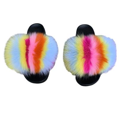 China Cheap Bulk Anti-slippery Bedroom Slippers Smear Fur Slides For Women And Ladies for sale