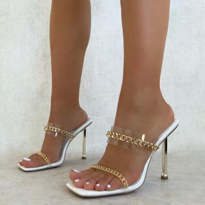 China Golden Anti-slippery sexy chain design fashion summer PVC women's high heels shoes clear slippers for sale