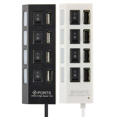 China Mini 4 Ports Plug and Play USB 2.0 Hub Adapter with LED On-Off Switch USB2.0 Hub Splitter for Laptop PC Computer for sale