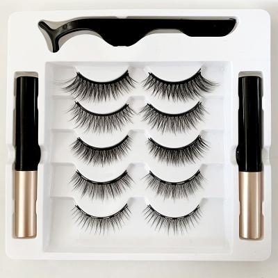 China Natural Long Five Pairs Of Magnets False Eyelashes Mixed Two Bottles Of Magnetic Eye Liner Set for sale