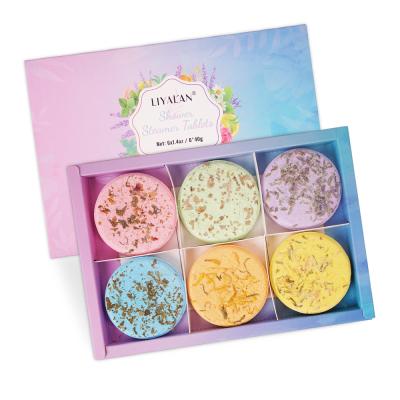 China Private Label Custom Body Packing Shower Tablets Natural Eucalyptus 6 Different Scents Aromatherapy Shower Steamers for sale