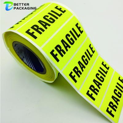 China 1X3 Sheet Inch Fluorescein Waterproof Custom Adhesive Paper Shipping Labels Roll Square Logo Fragile Sticker Black Black Sticker for sale