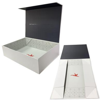 China Recyclable Customized Embossed Logo High Quality White Matte Rigid Cardboard Kraft Paper Folding Flat Gift Box for sale