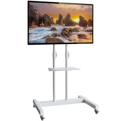 China Deluxe Mobile Rolling Cart with Laptop Shelf, White Portable Floor Stand with Tilt Mount/Locking Wheels 40-83 inch TV up to 110lbs for sale