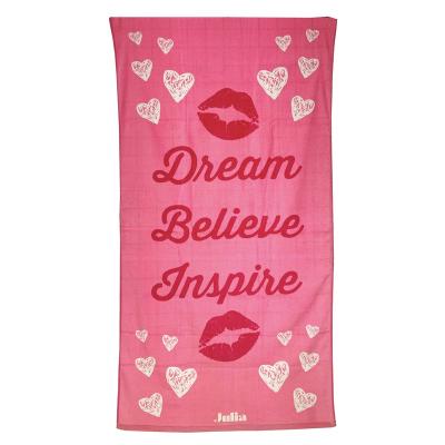 China QUICK DRY warm soft red logo custom export 100% reactive printing cotton lips or digital printing beach towel for sale