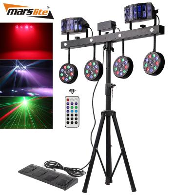 China Wedding USA Warehouse Portable DJ Lights Disco DJ Equipment Laser+Par light+strobe+derby 4in1 Led Party Stage Lighting for sale