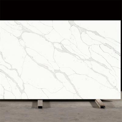 China Modern Natural Large Slab 3200x1600 Calacatta White Quartz Look Stone Slab for sale