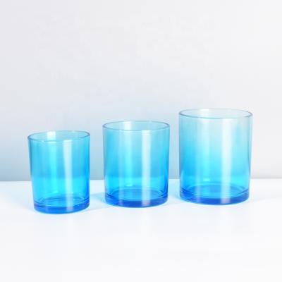 China Gift & Craft Ru Star Fashionable 220ml 300ml Gradient Blue Green Glass Candle Jar Glass Candle Cup With Metal Lid for sale