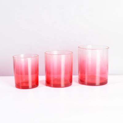 China Gift & Craft Ru Star New Design Custom 220ml 300ml Gradient Red Purple Glass Candle Jar Glass Candle Holder With Metal Lid for sale