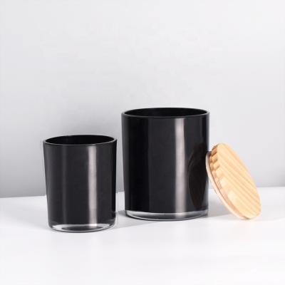 China Gift & Craft Ru Star Fashionable Glossy Black White Glass Candle Jar DIY Soy Wax Candle Glass Cup With Lid for sale