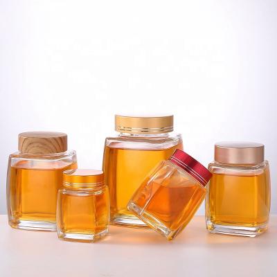 China Food Ru Star Fancy Selling Luxury Square Glass Honey Storage Jar Containers With Airtight Lid for sale