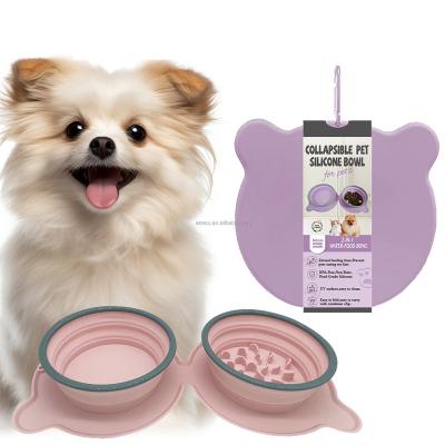 China Sustainable Custom Folding double bowl Pet Dog Lick Mat Silicone Logo Lick Pad Large Dog Silicone Bowl Lick Mat with suction cup for Dog for sale