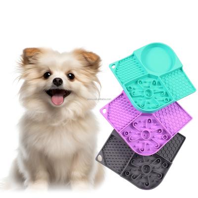 China Sustainable Custom design Silicone 4 in 1 dog slow feed mat Durable Sniff Mat, Machine Washable Lick Mat with Suction Cups Slow Feeder Bowl for sale