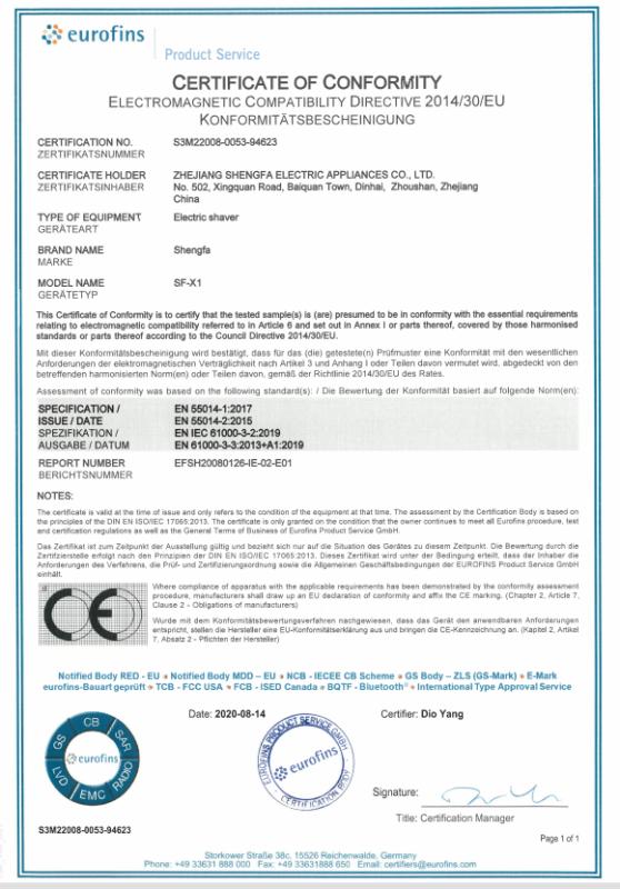 CE - Zhejiang Shengfa Electric Appliances Co., Ltd.