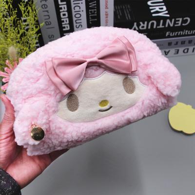 China Pink Animal Women's Toiletry Bag Makeup Plush Bag Buggy Cartoon Embroidered Cute Lamb Student Lovely Girls Large Capacity Make Up Bags for sale