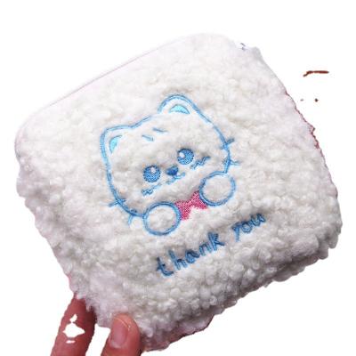 China Japan Style Custom Embroidered Feminine Women Soft Soft Waxy Portable Lamb Velvet Make Up Bag Cute Pink Cosmetic Bag Plush Makeup Bag for sale