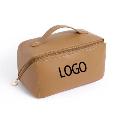 China Wholesale Lady Custom Logo Luxury Leather Pu Large Capacity Travel Bag Designer Portable Makeup Bags Cosmetic Toiletry Organizer for sale