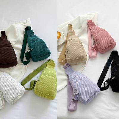 China Wholesale Ladies PORTABLE Mini Solid Candy Color Chest Bags Phone Purse Cross - Body Stripe Corduroy Sling Bag For Women for sale